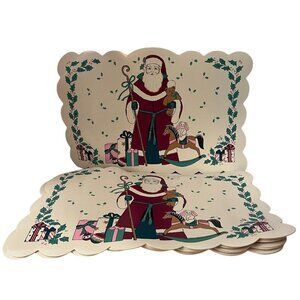 Santa Claus Holly Christmas Placemats Old Worl Vintage Set of 8
